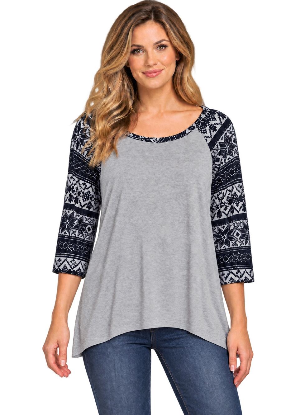 Threads Studio Christmas Snowflake Holiday Raglan Baseball Tee Black Gray Medium